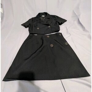 VETTA Black 2 Piece Set Women's Small Cropped Blazer &‎ A-Line Skirt Made In USA